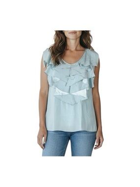 Lafayette 148 New York Pale Blue Ruffle Front Sleeveless Blouse